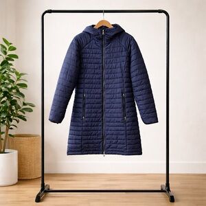 Elegant Navy Hooded Puffer Coat